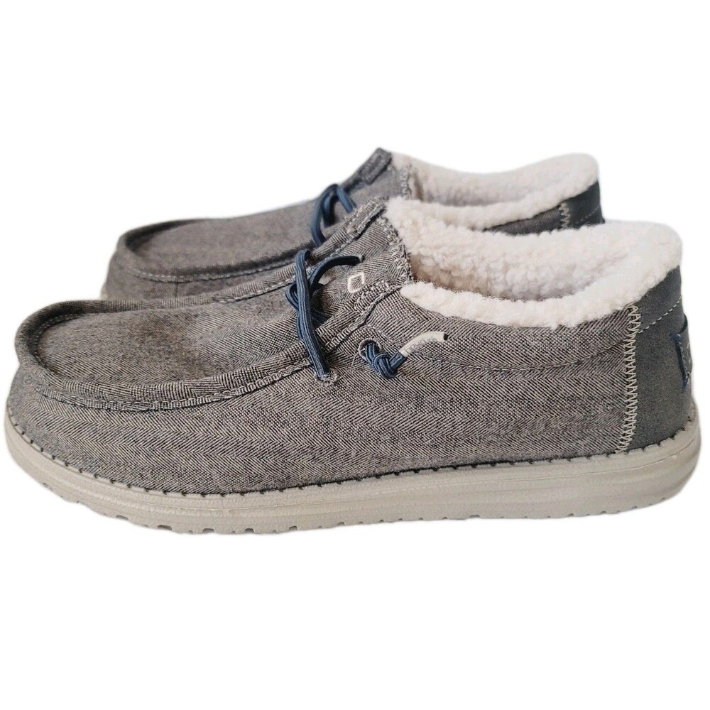 Hey Dude Wally Mens Size 8 Slip On Herringbone Chocolate  Sherpa Casual Shoes